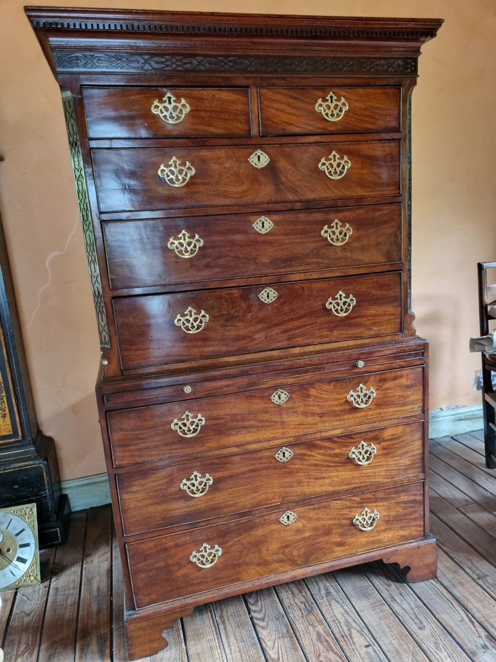 GEORGIAN SMALL MAHOGANY CHEST ON CHEST WITH HAIR SLIDE View VII