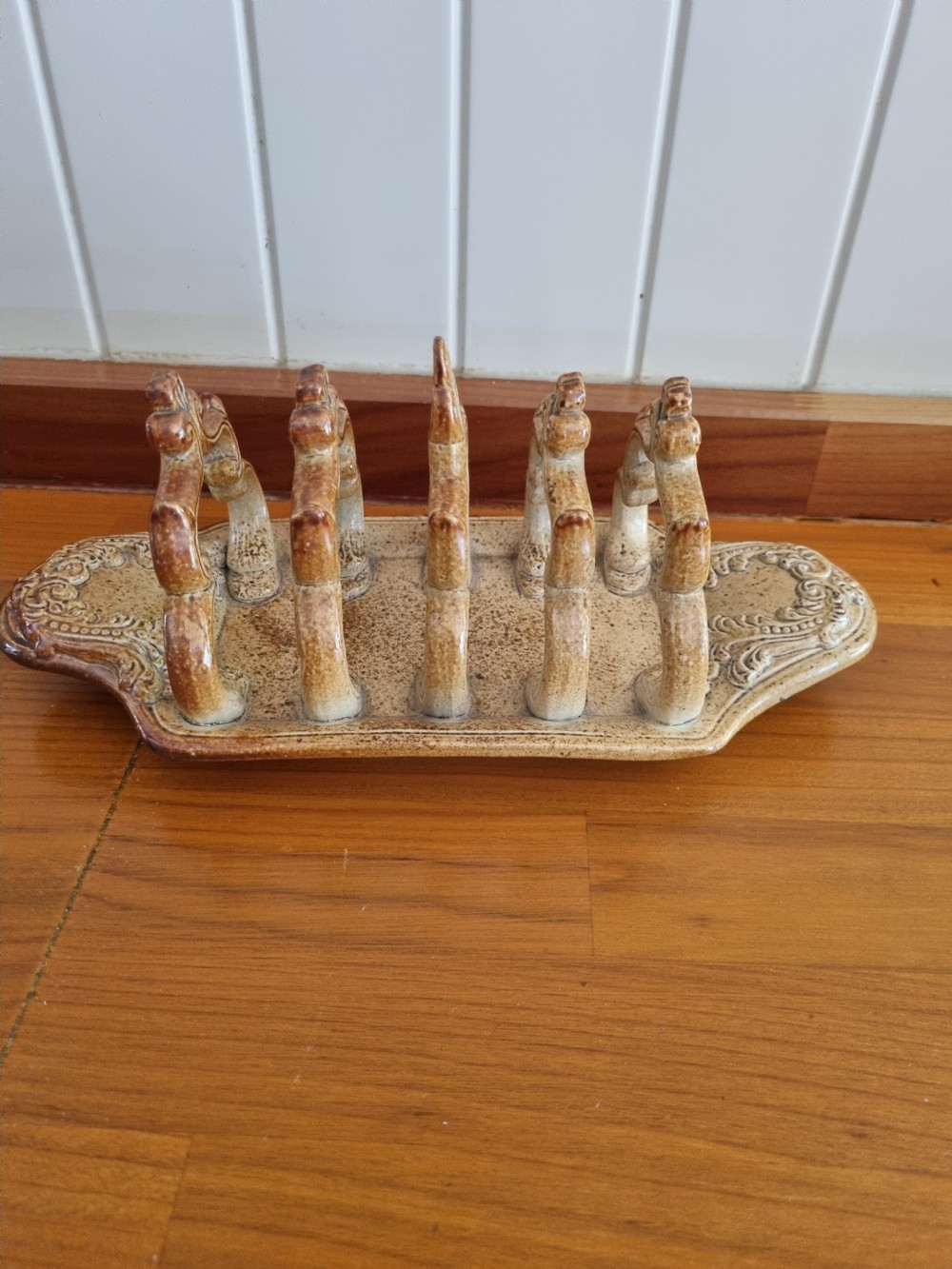 DERBYSHIRE 19THCBRIDDEN STONEWARE TOASTRACK  View IV