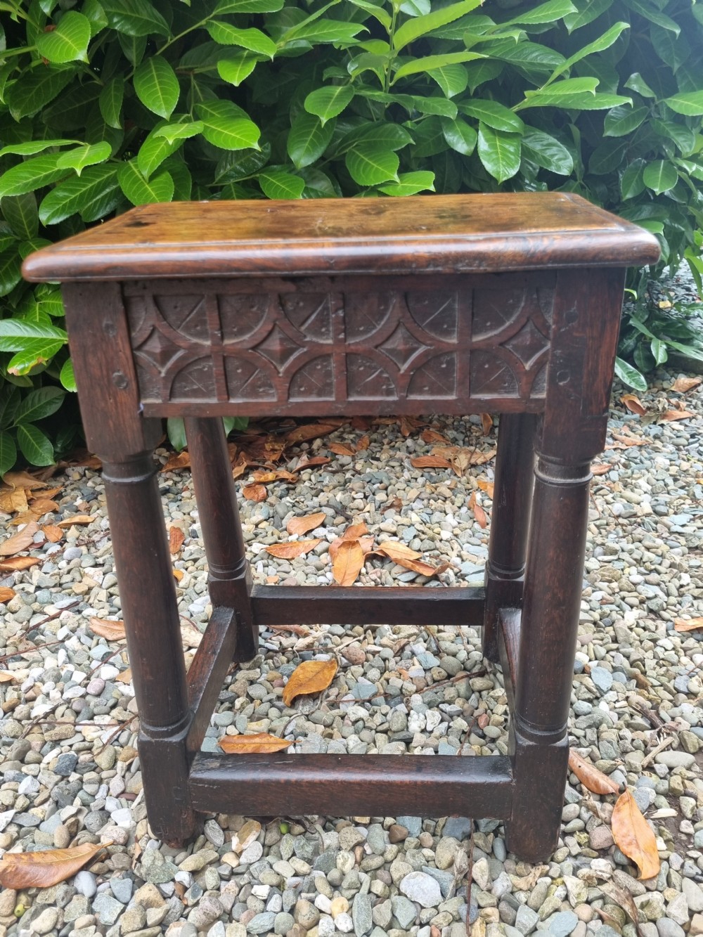 MID 17THC GOTHIC CARVED TALL OAK JOINT STOOL View II