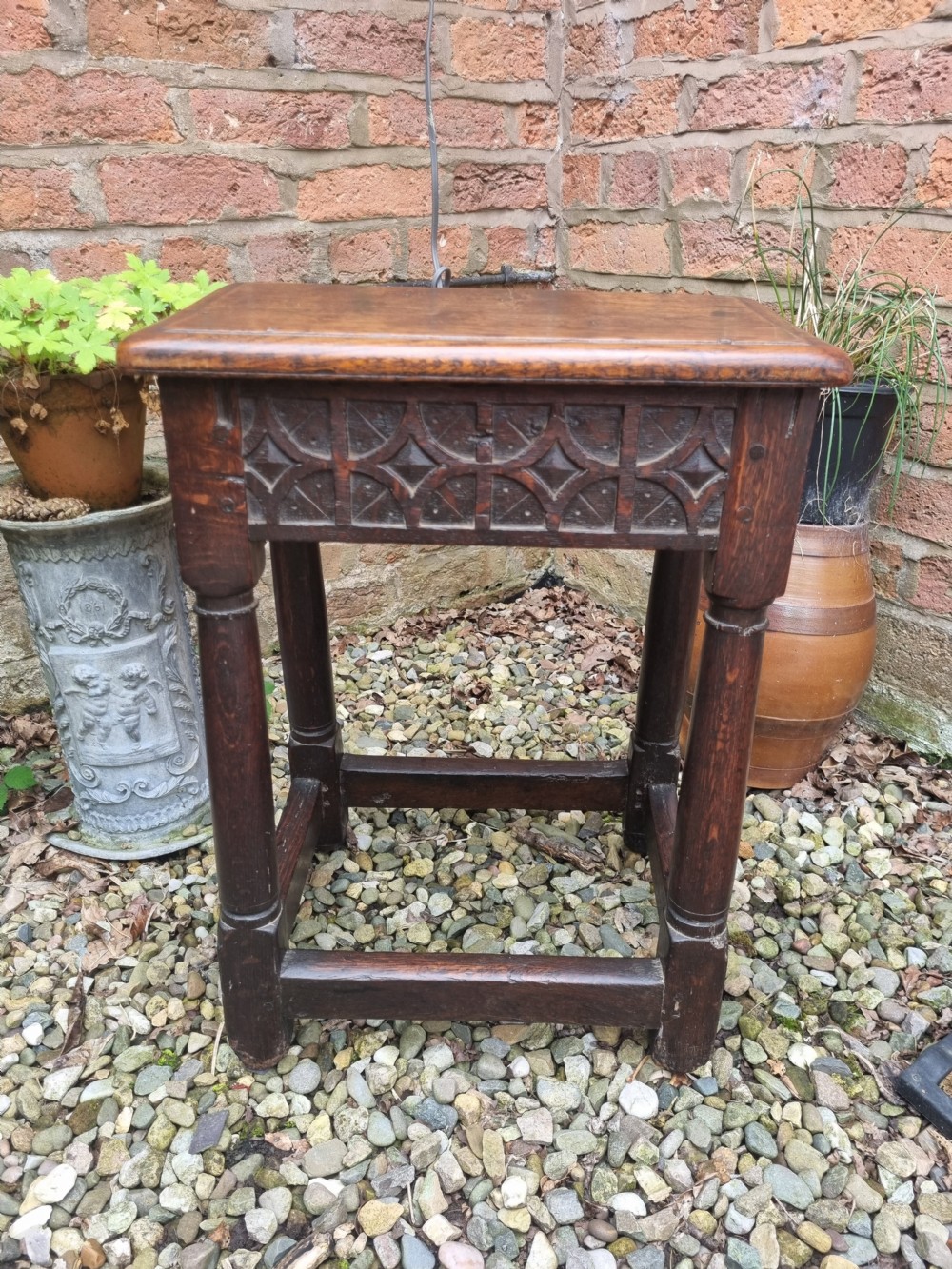 MID 17THC GOTHIC CARVED TALL OAK JOINT STOOL View IV