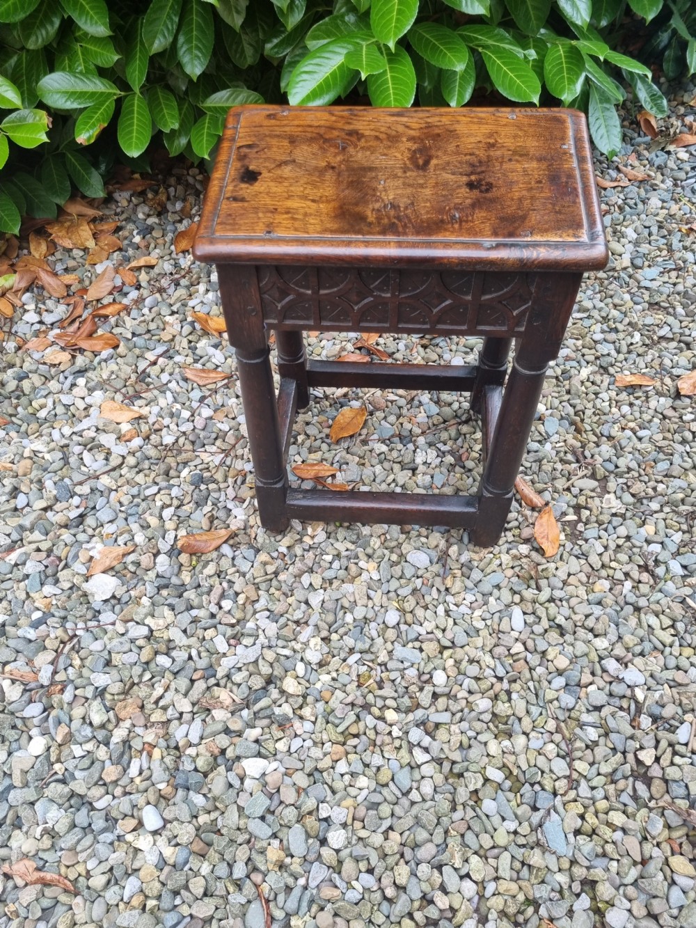 MID 17THC GOTHIC CARVED TALL OAK JOINT STOOL View VI
