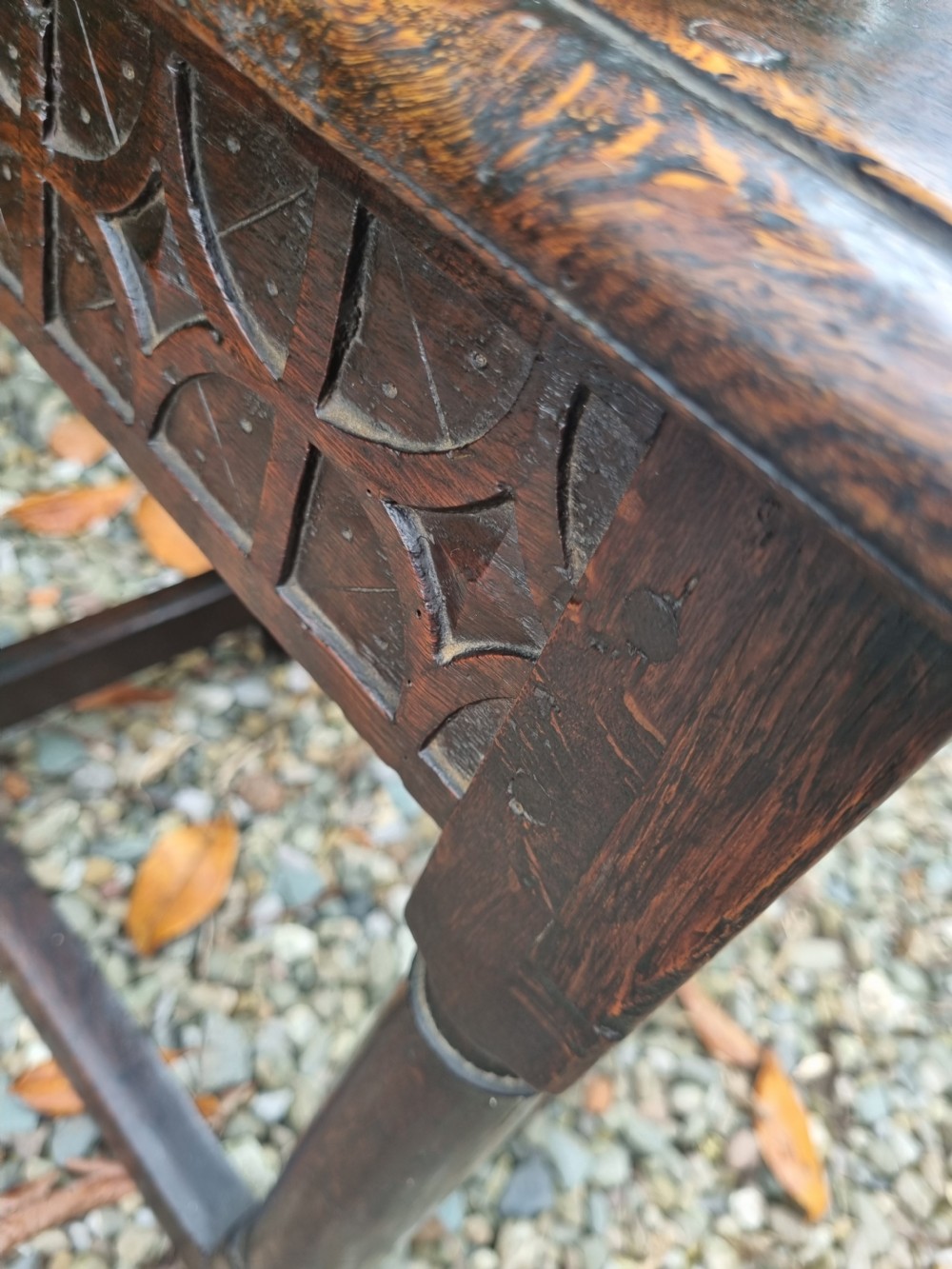 MID 17THC GOTHIC CARVED TALL OAK JOINT STOOL View VIII