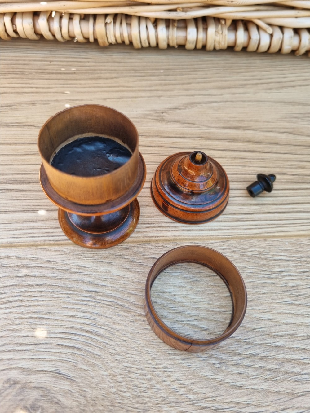 RARE BOXWOOD /EBONY SEWING STAND IN 3 PIECES View III