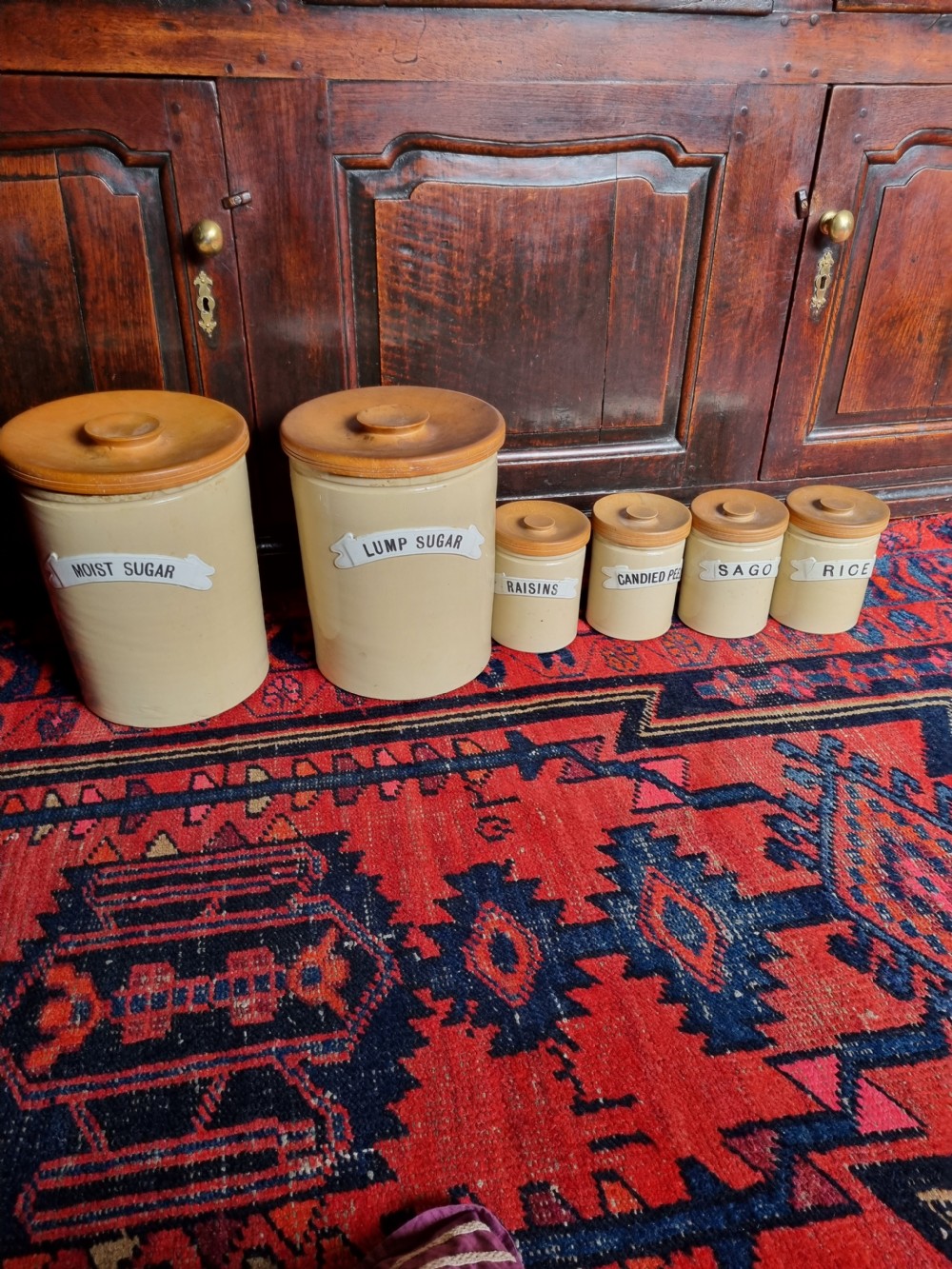 SET OF 6 19THC NAMED KITCHEN STONEWARE KITCHEN JARS View VII