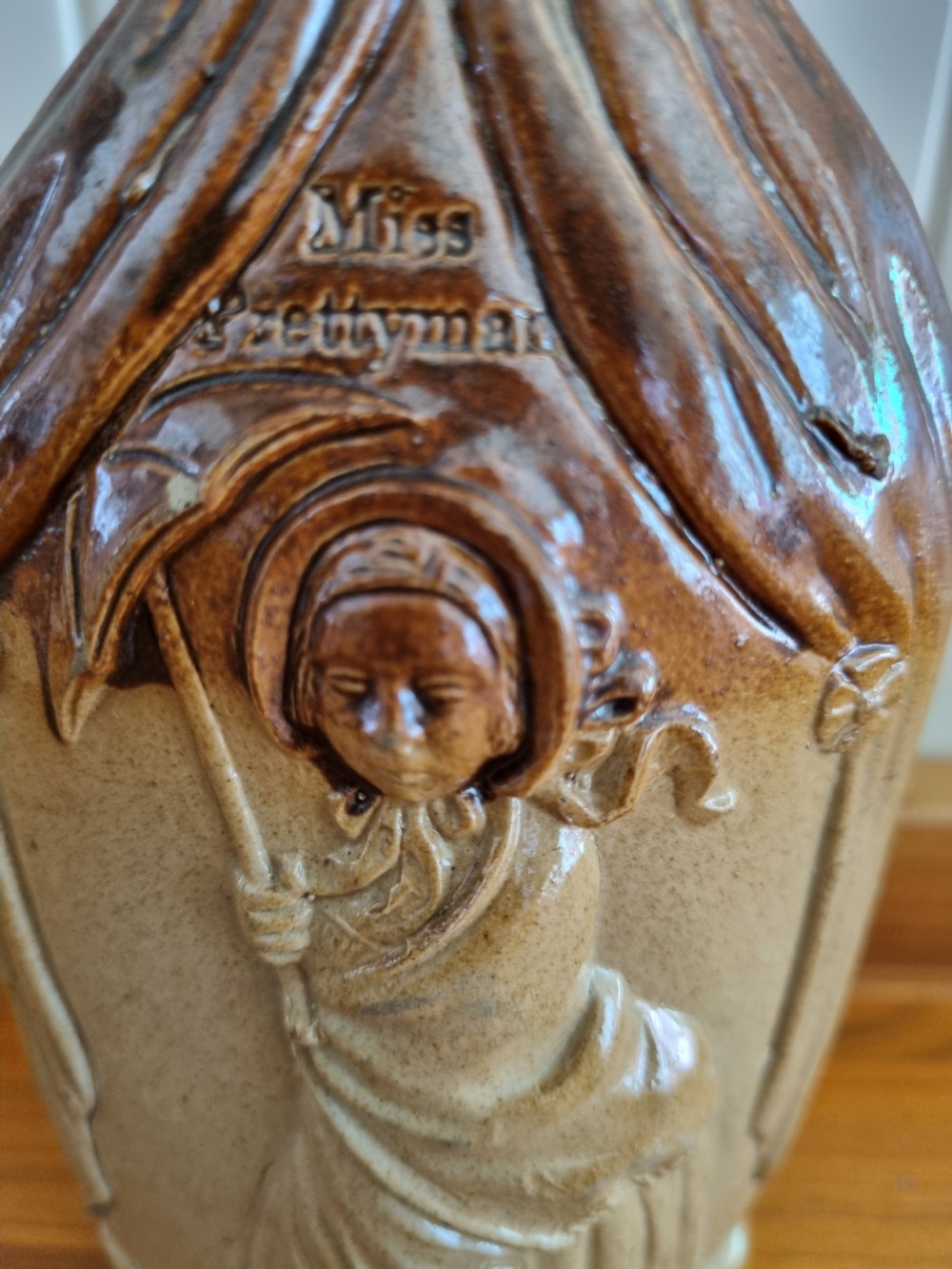 GOOD DOULTON AND WATTS MR CAUDLE STONEWARE GIN FLASK View III