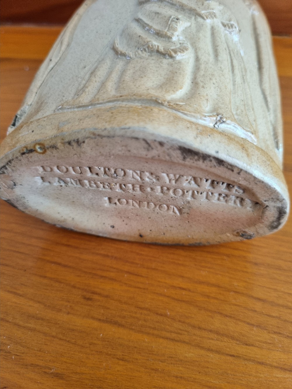 GOOD DOULTON AND WATTS MR CAUDLE STONEWARE GIN FLASK View IV