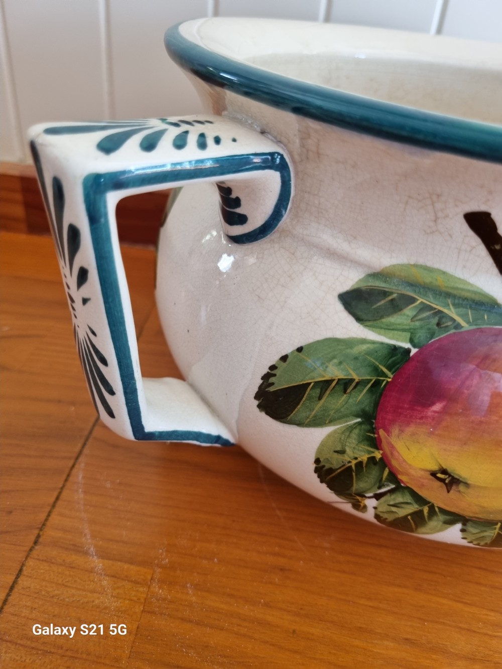 WEMYSS LARGE PEACH DECORATED POT WITH HANDLE PERFECT View IV