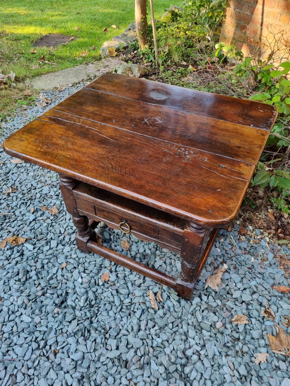 LATE 17THC SMALL OAK TABLE CHAIR (MONK,S BENCH) View II