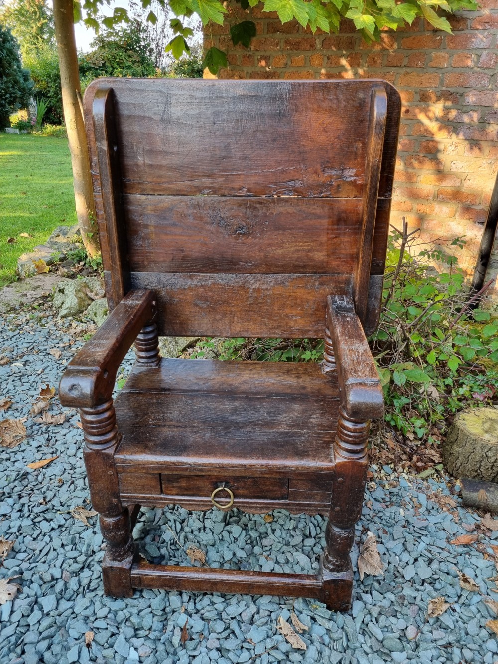 LATE 17THC SMALL OAK TABLE CHAIR (MONK,S BENCH) View X