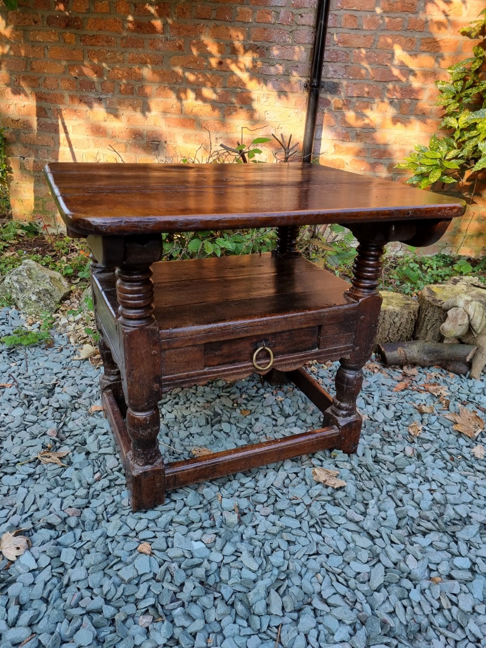 LATE 17THC SMALL OAK TABLE CHAIR (MONK,S BENCH) View XI