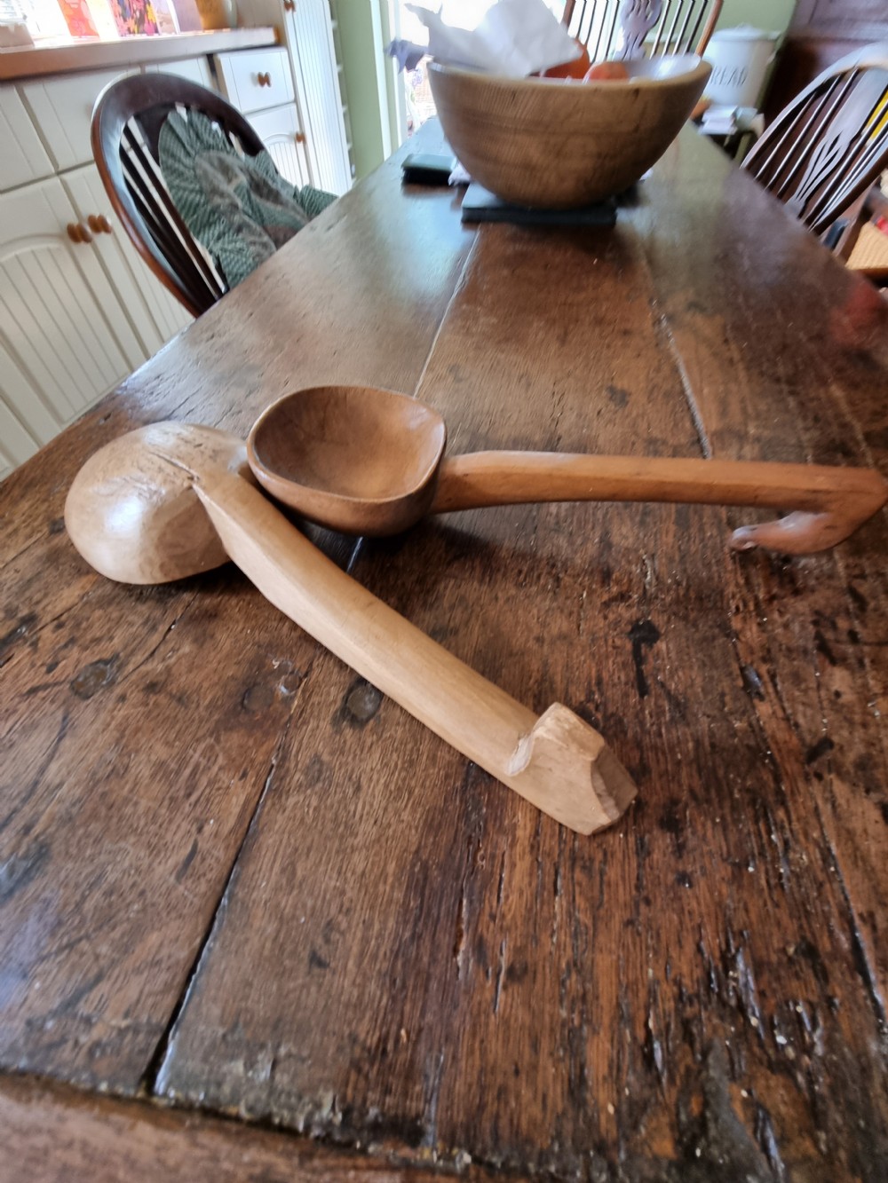 2 LARGE 19THC HANGING WELSH  CAWL /DAIRY SPOONS View III