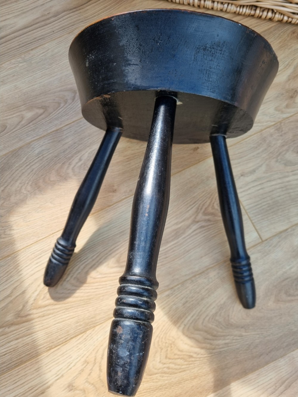 SCOTTISH 19THC FIRESIDE 3 LEGGED STOOL PROFUSELY SCRATCHED CARVED  View III