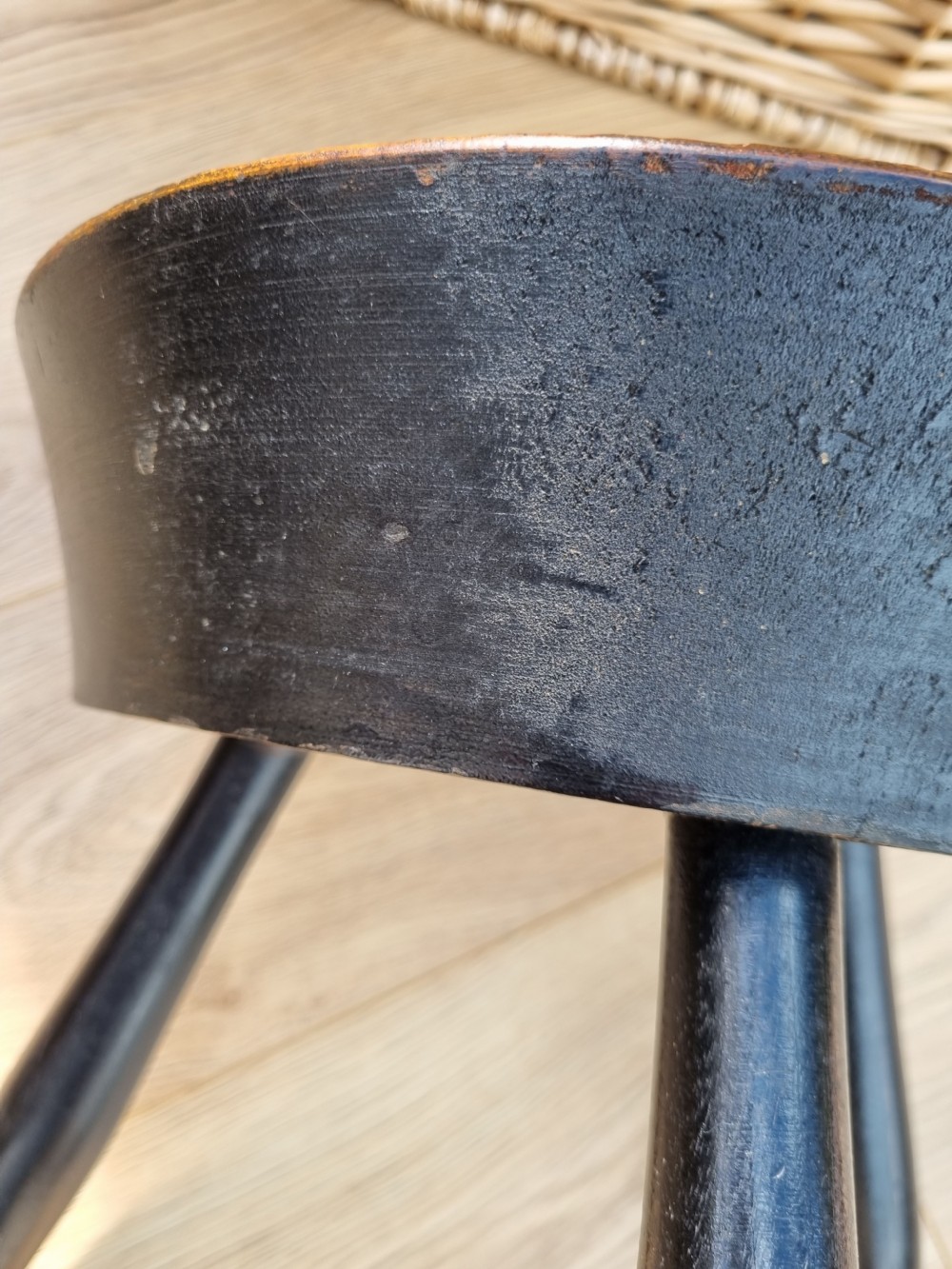 SCOTTISH 19THC FIRESIDE 3 LEGGED STOOL PROFUSELY SCRATCHED CARVED  View VI