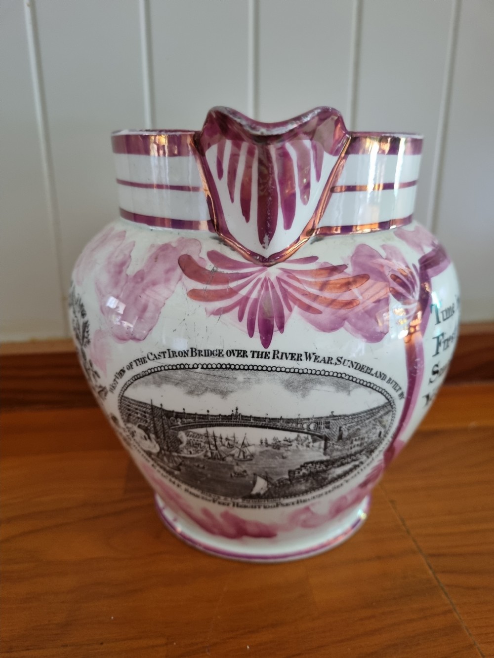 SUPERB E 19THC SUNDERLAND LUSTRE JUG DATED 1827