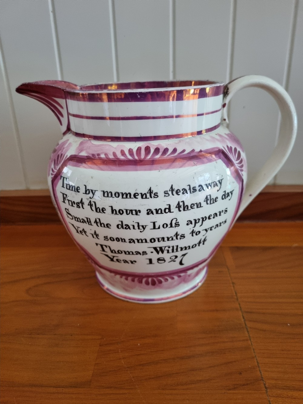 SUPERB E 19THC SUNDERLAND LUSTRE JUG DATED 1827 View IV