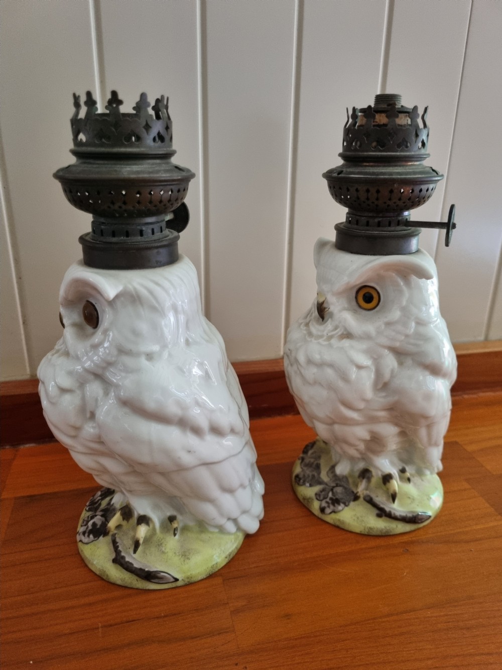 A TRUE PAIR OF W WHITELEY of LONDON CHINA OIL LAMPS View V