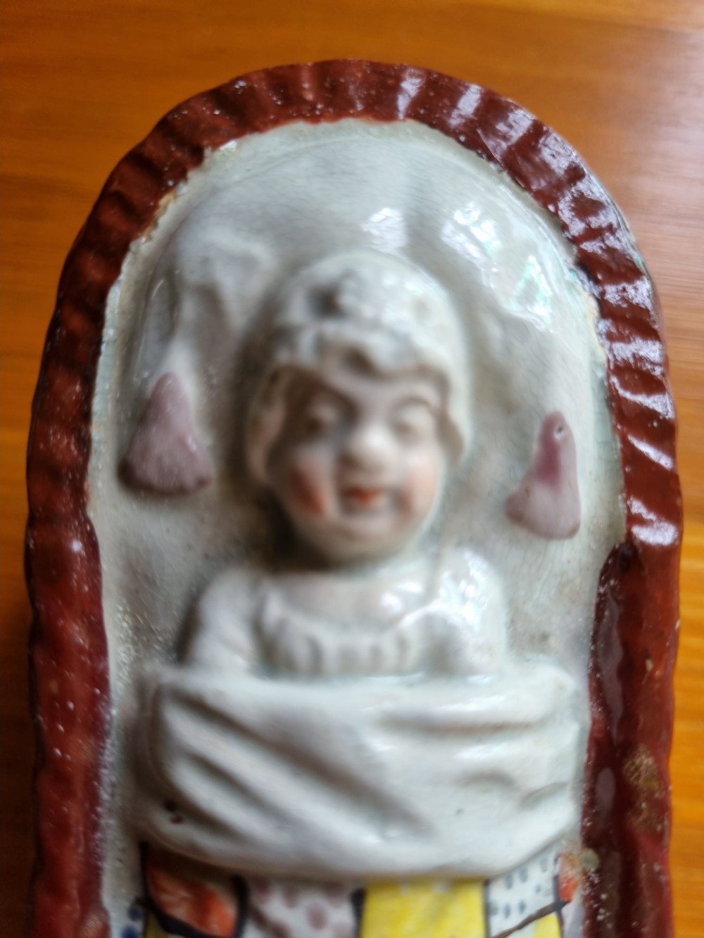 GOOD YORKSHIRE PRATTWARE POTTERY BABY IN A CRIB View III