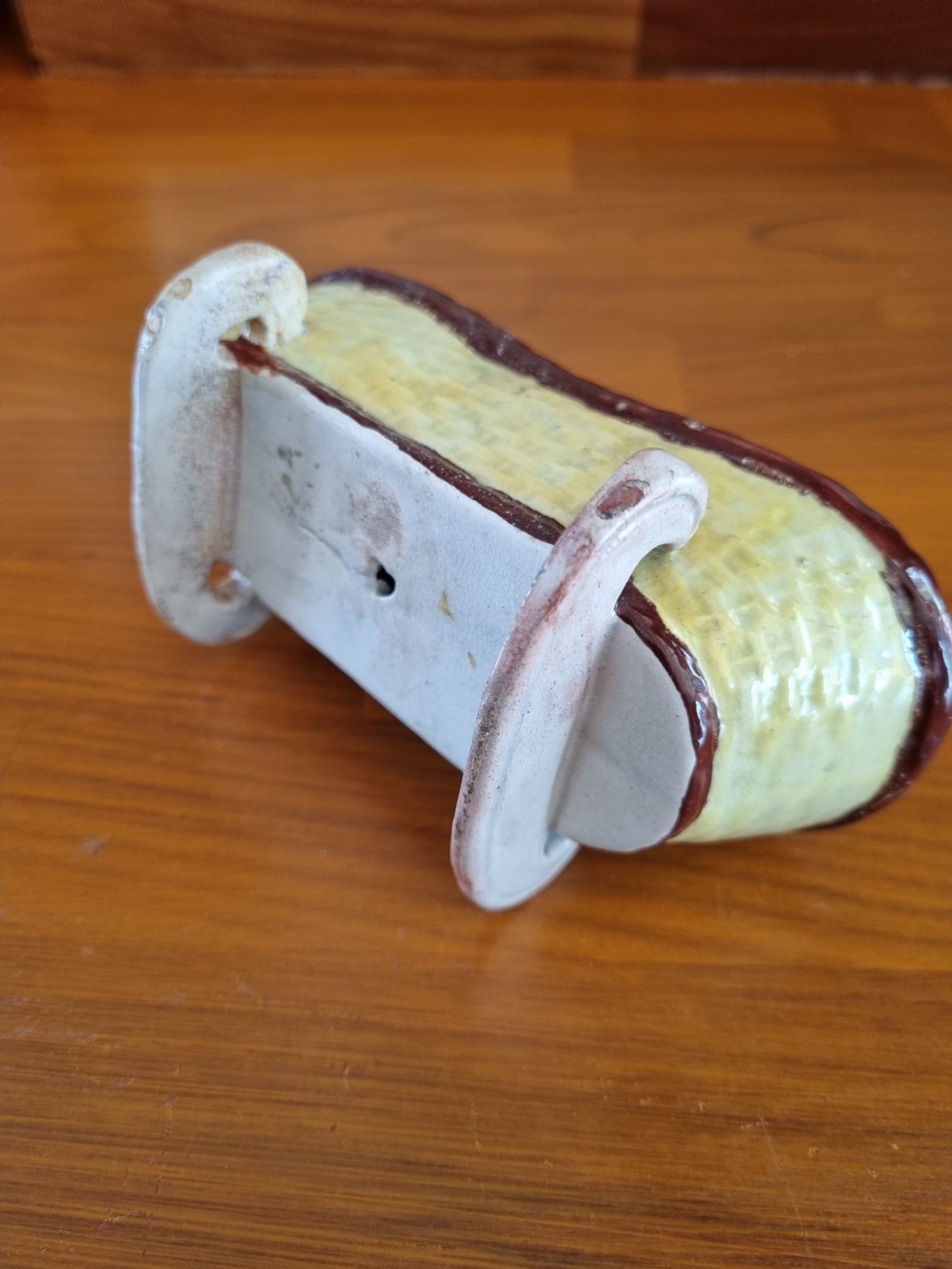 GOOD YORKSHIRE PRATTWARE POTTERY BABY IN A CRIB View V