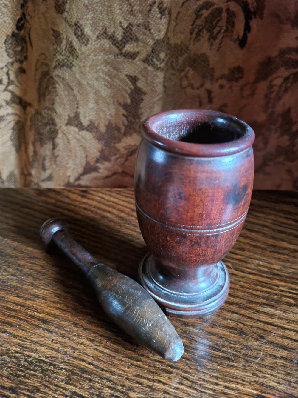 ORIGINAL E 18THC FRUITWOOD MORTAR AND PESTLE View II