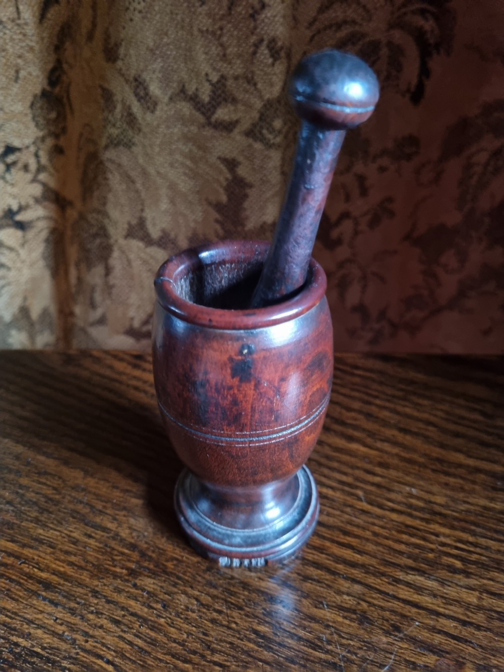 ORIGINAL E 18THC FRUITWOOD MORTAR AND PESTLE View V