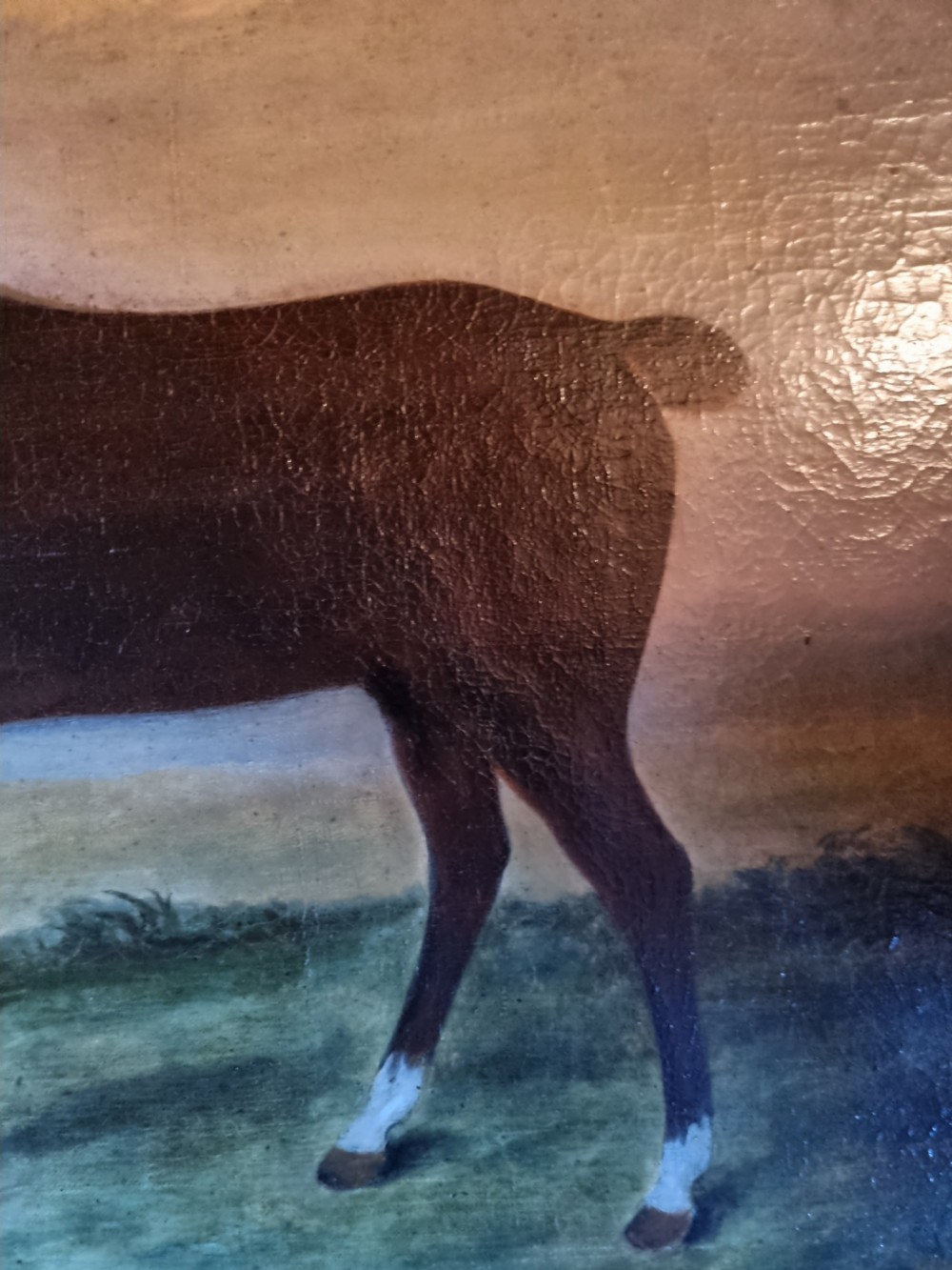 EARLY 19THC NAIVE OIL PAINTING OF THE HORSE 