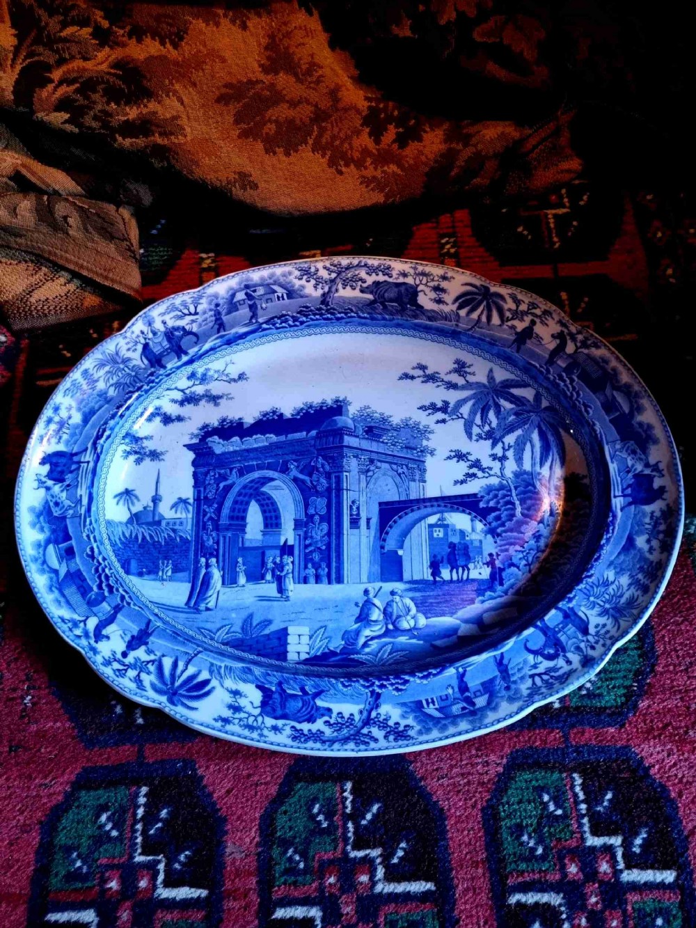  MASSIVE 19THC SPODE OVAL  CARAMANIAN MEAT PLATE 