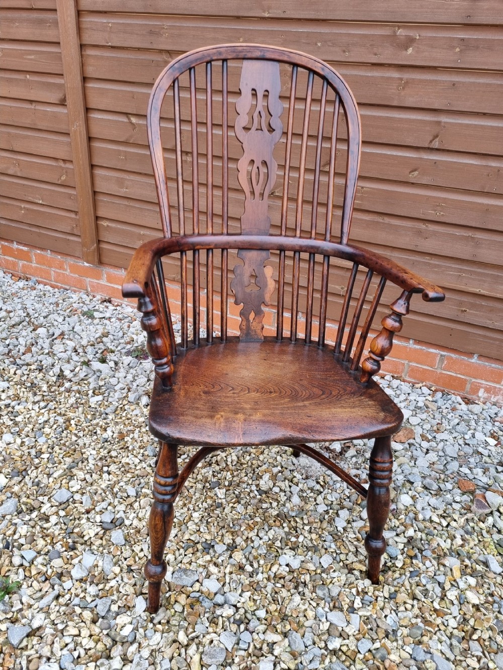 GOOD LARGE YEWTREE CRINOLINE STRETCHER WINDSOR ARMCHAIR
