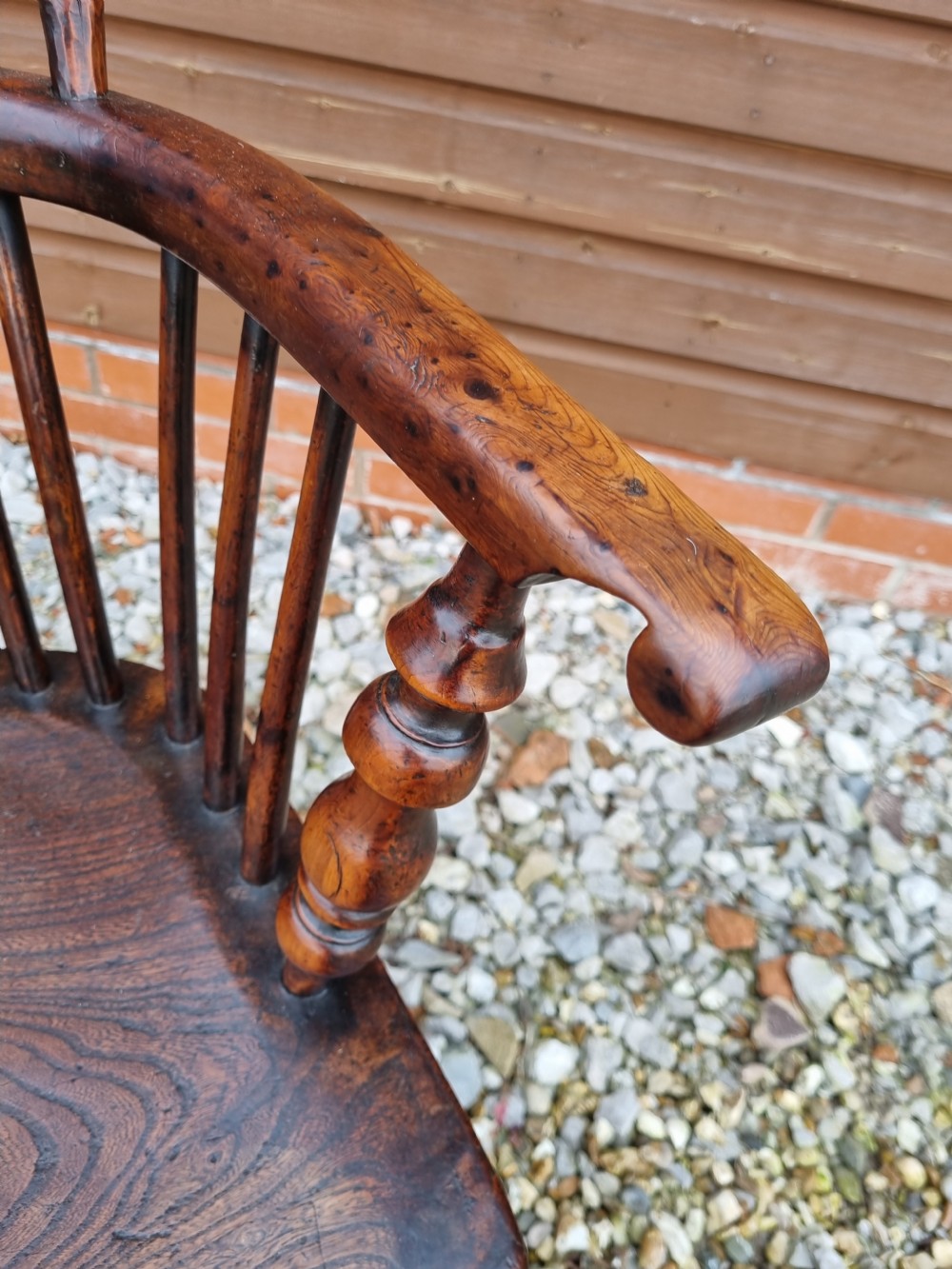 GOOD LARGE YEWTREE CRINOLINE STRETCHER WINDSOR ARMCHAIR
 View V
