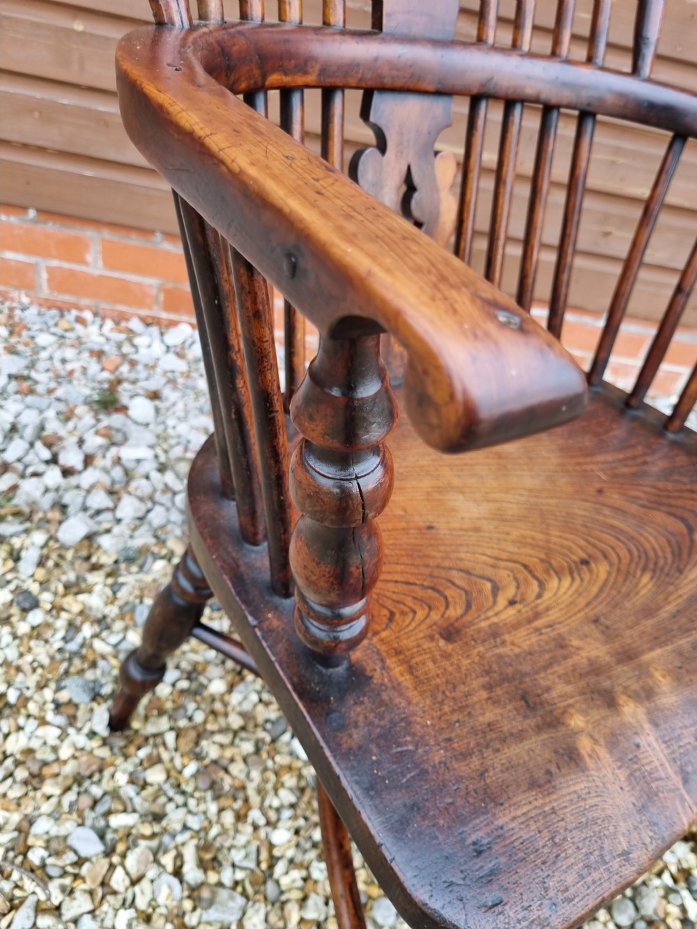 GOOD LARGE YEWTREE CRINOLINE STRETCHER WINDSOR ARMCHAIR
 View VI