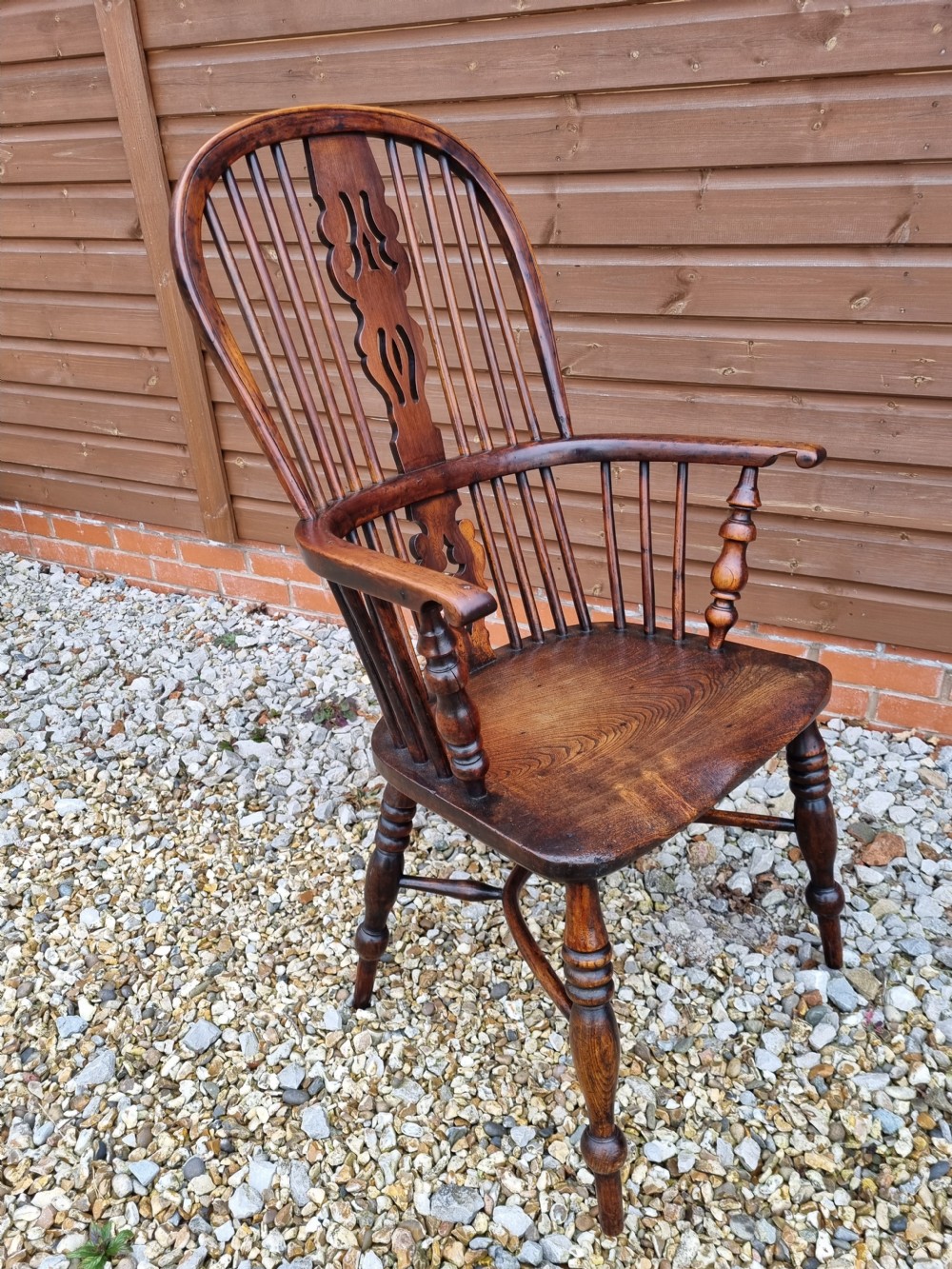 GOOD LARGE YEWTREE CRINOLINE STRETCHER WINDSOR ARMCHAIR
 View VII