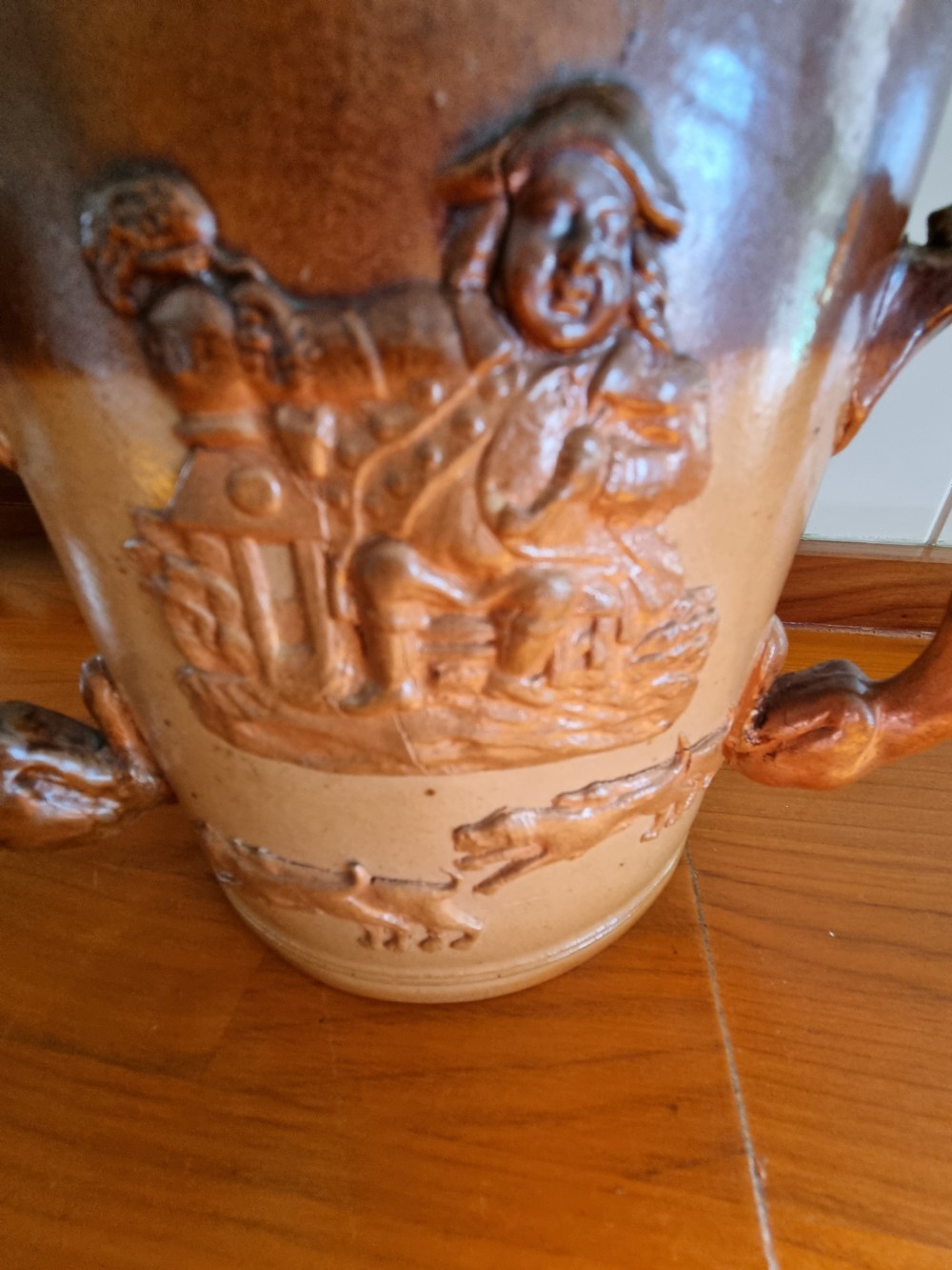 LARGE 19THC 3 HANDLED PERFECT STONEWARE TYG View III