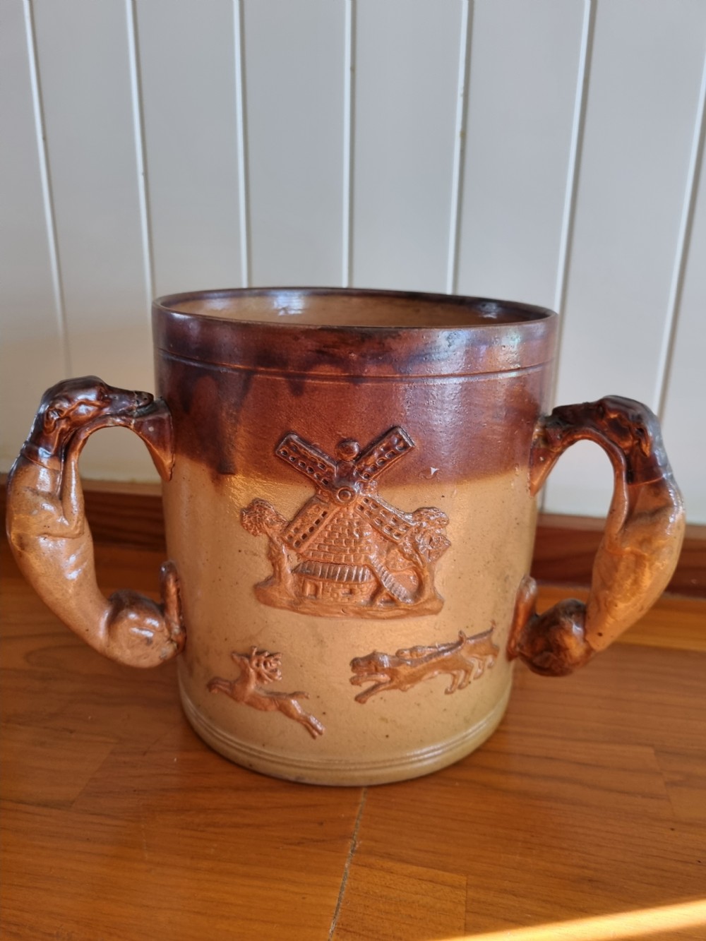 LARGE 19THC 3 HANDLED PERFECT STONEWARE TYG View IV