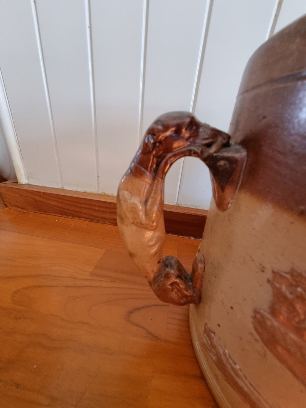 LARGE 19THC 3 HANDLED PERFECT STONEWARE TYG View V