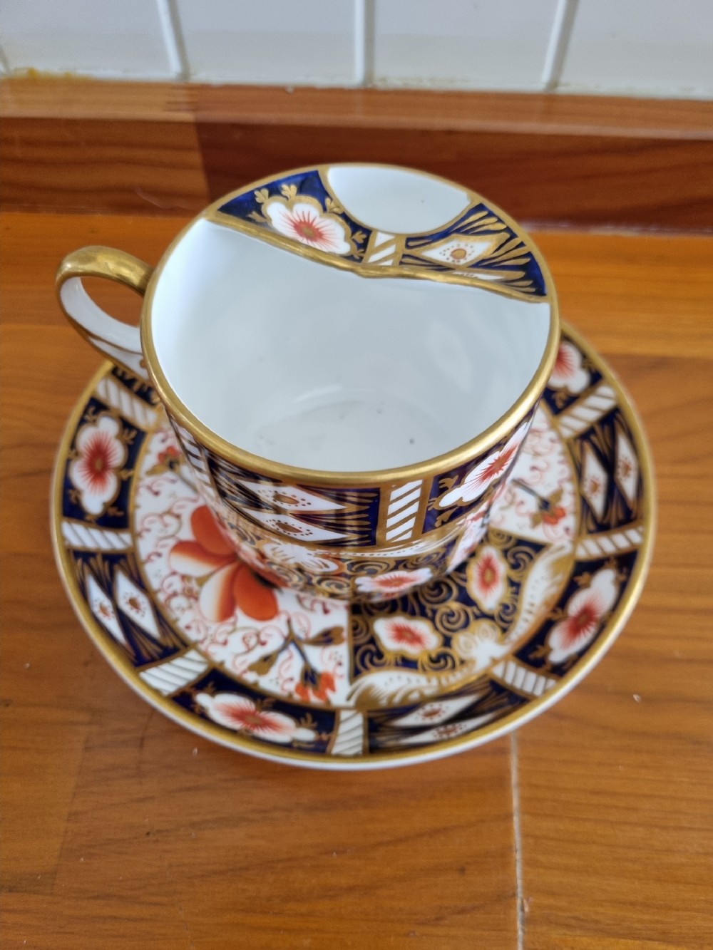 ROYAL CROWN DERBY 2451 IMARI PATTERN MOUSTACHE CUP AND SAUCER PERFECT