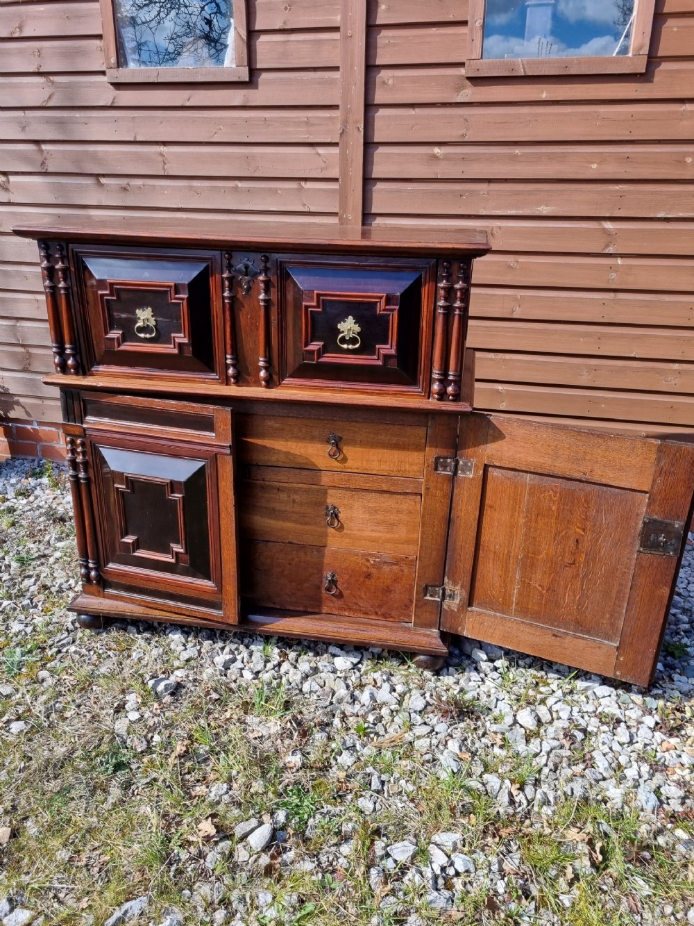 A GOOD 17THC OAK  EBONY AND VARIOUS WOODS 2 PART CHEST
