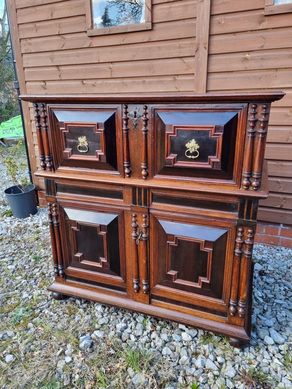 A GOOD 17THC OAK  EBONY AND VARIOUS WOODS 2 PART CHEST
 View II