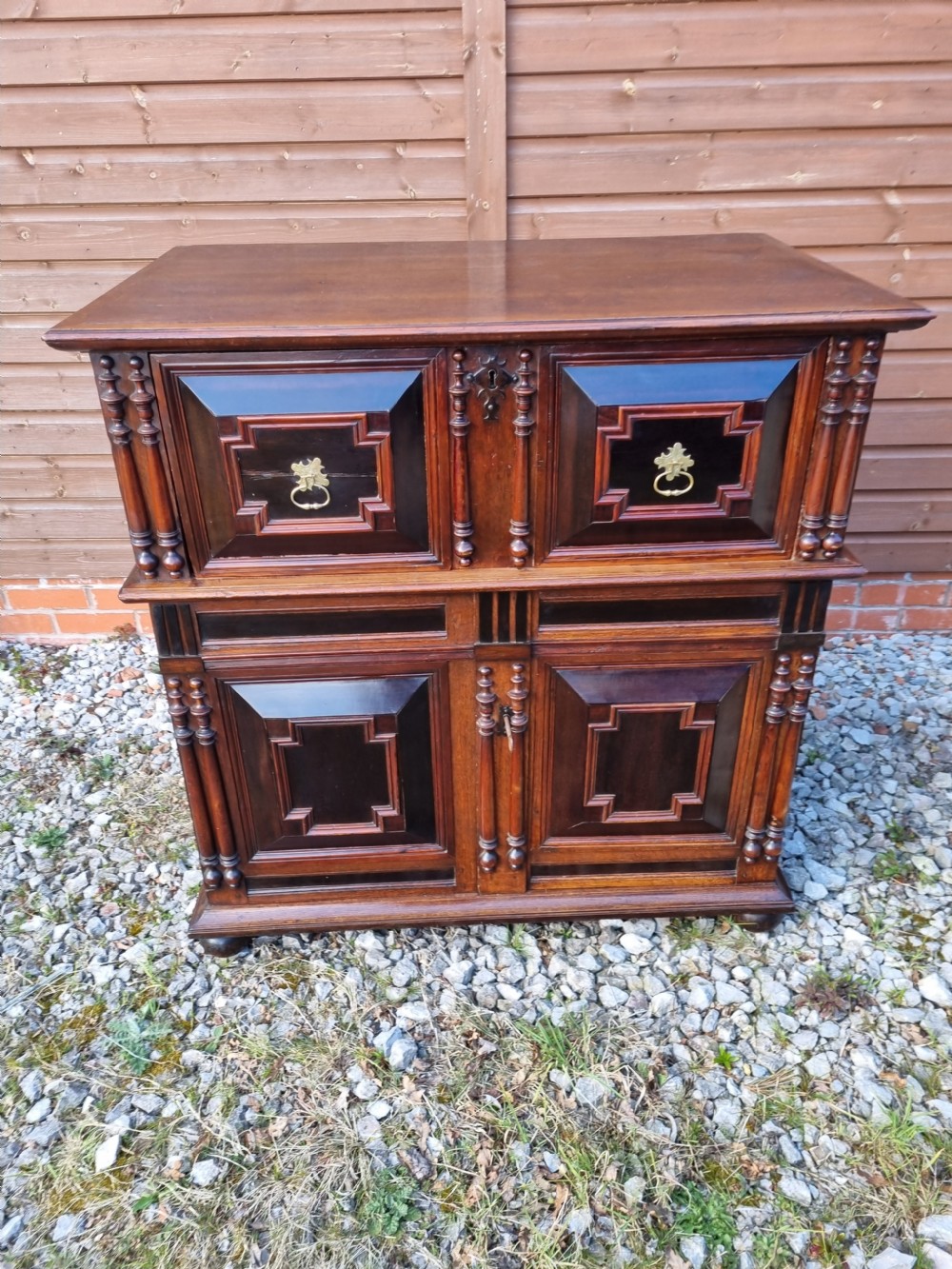 A GOOD 17THC OAK  EBONY AND VARIOUS WOODS 2 PART CHEST
 View X