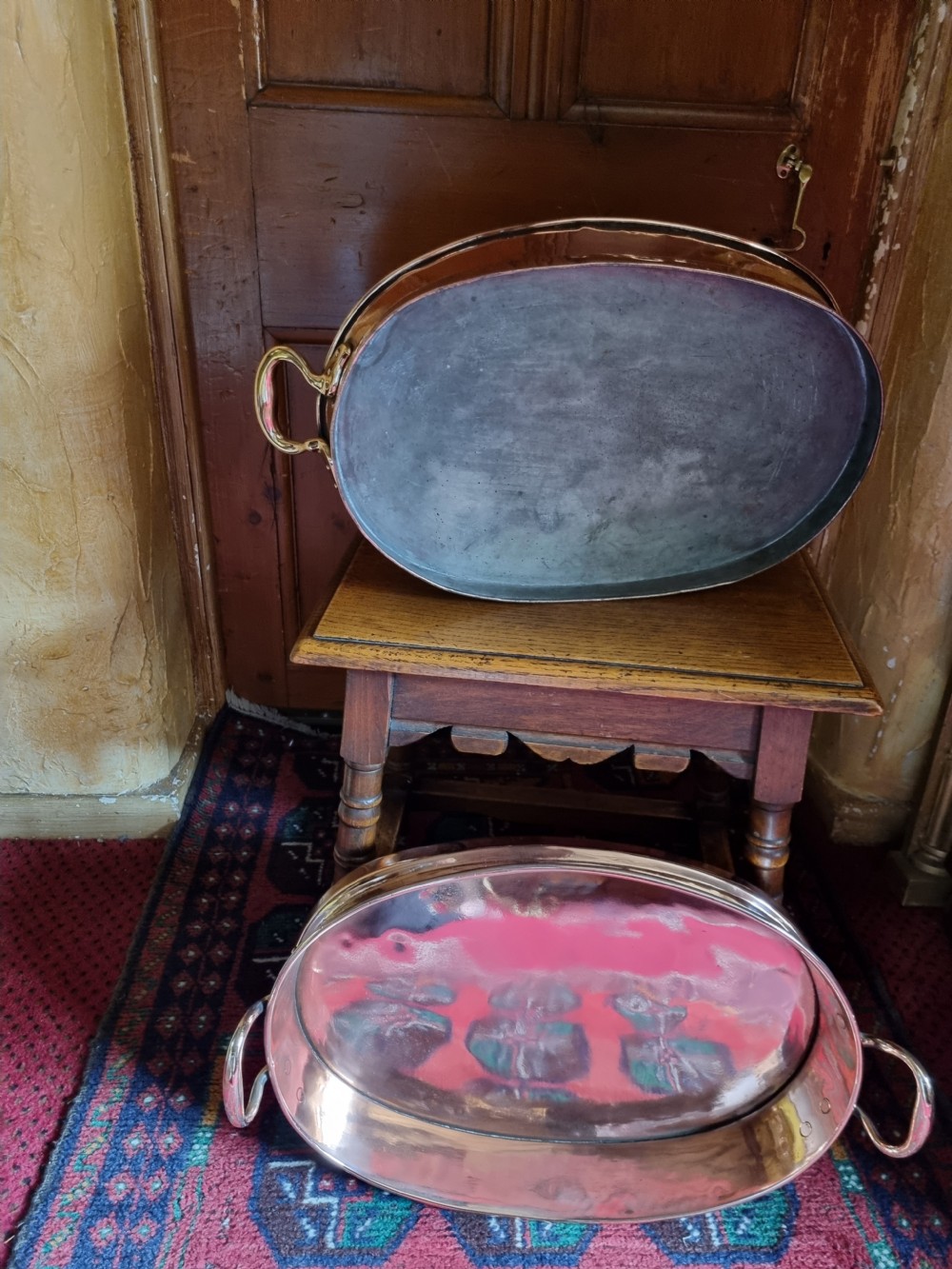 A PAIR OF LARGE 19THC COPPER OVAL COOKING PANS (FISH ETC) View II