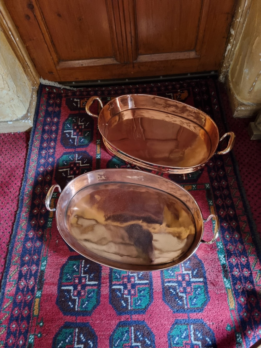 A PAIR OF LARGE 19THC COPPER OVAL COOKING PANS (FISH ETC) View V