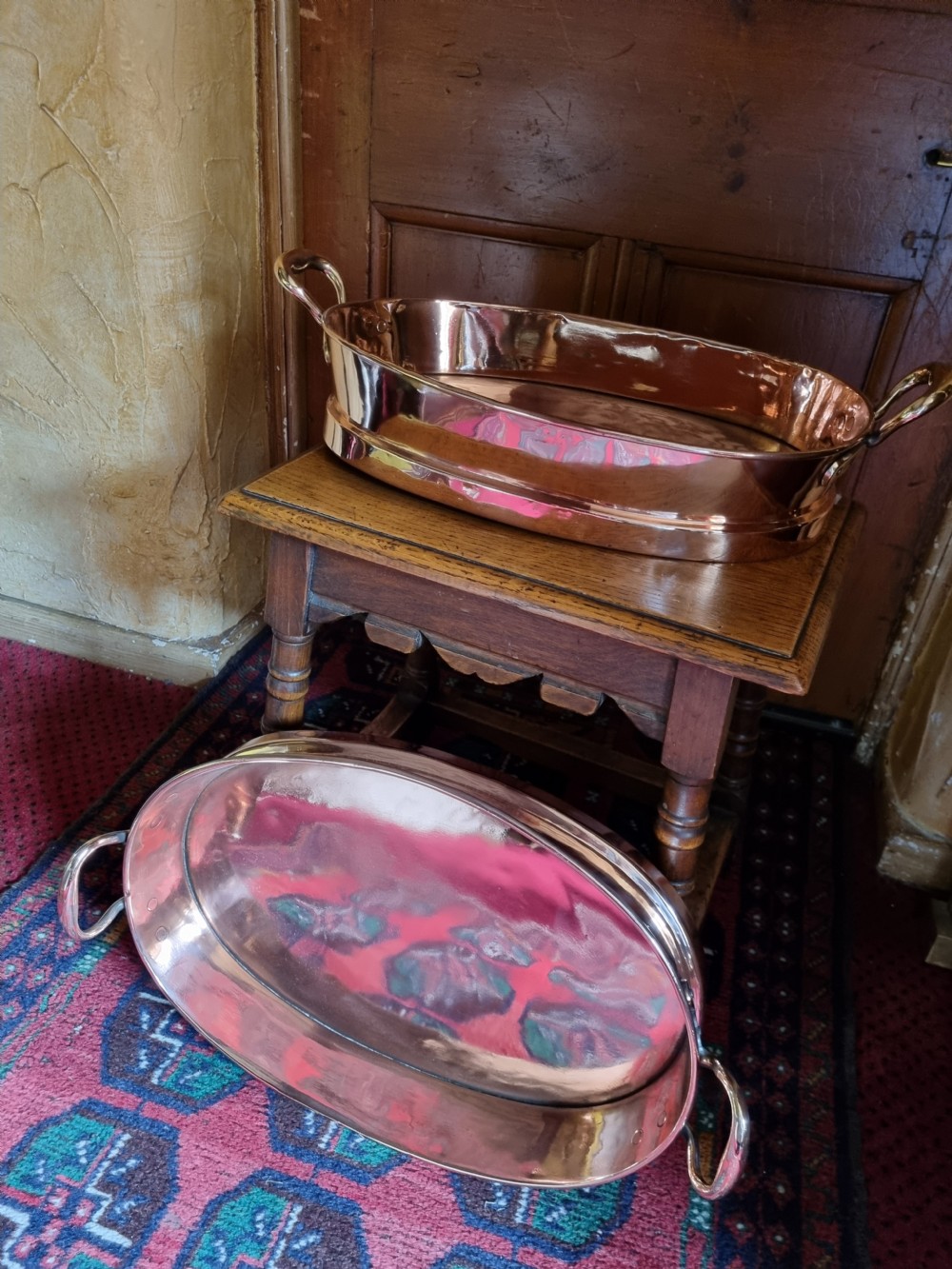 A PAIR OF LARGE 19THC COPPER OVAL COOKING PANS (FISH ETC) View VI