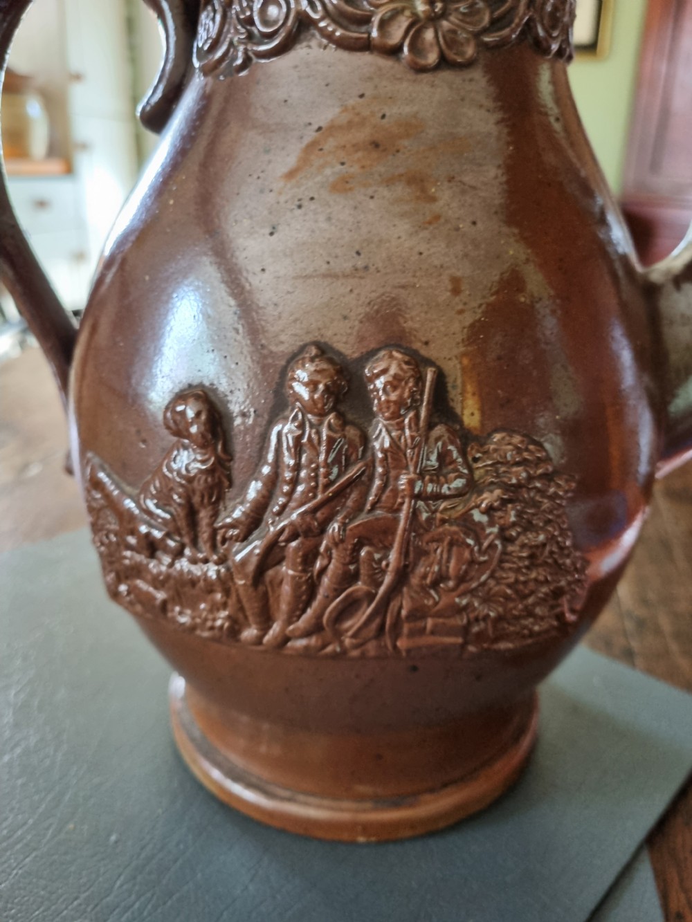LARGE PERFECT L18THC STONEWARE COFFEE JUG. View II