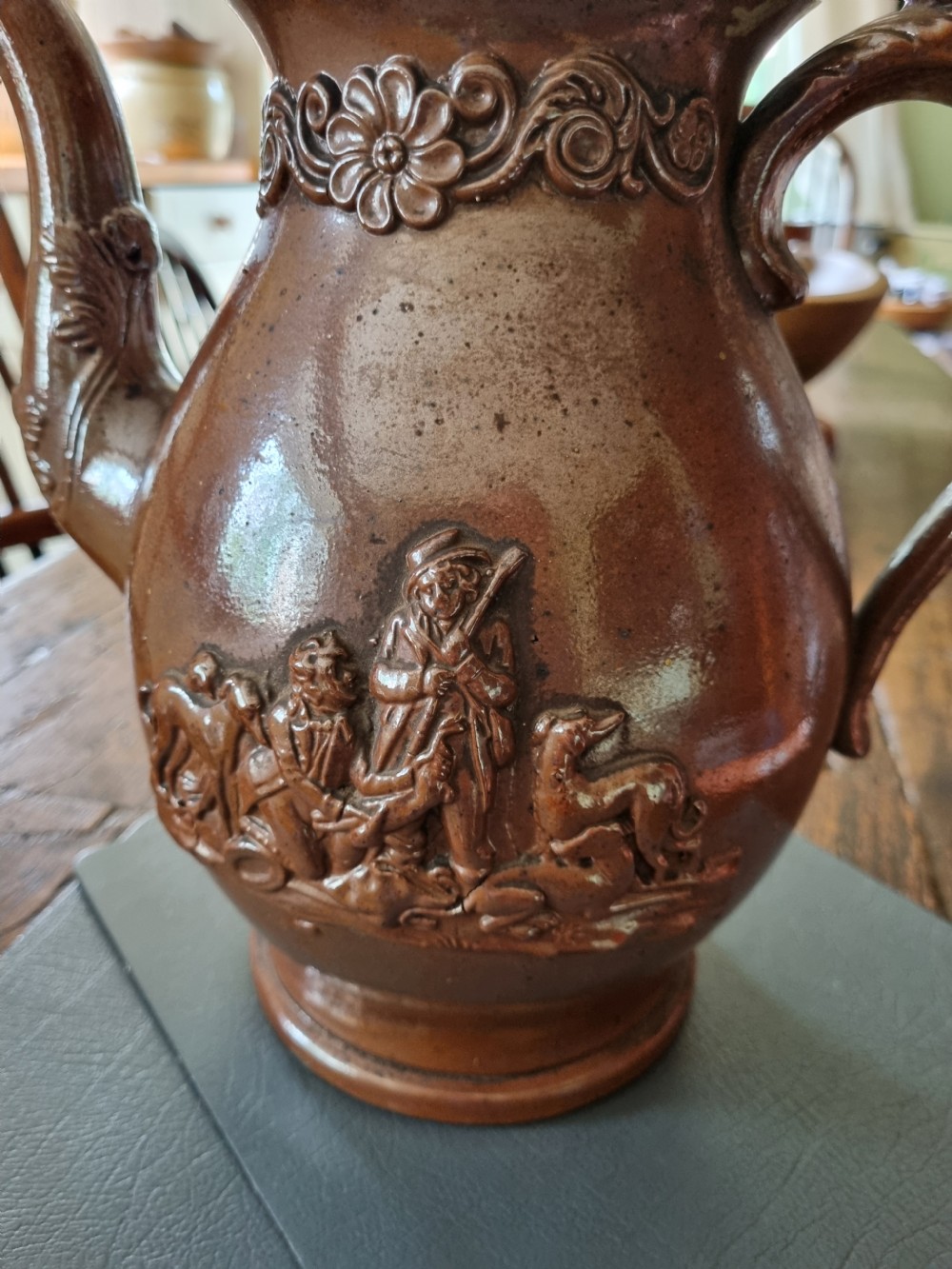 LARGE PERFECT L18THC STONEWARE COFFEE JUG. View III