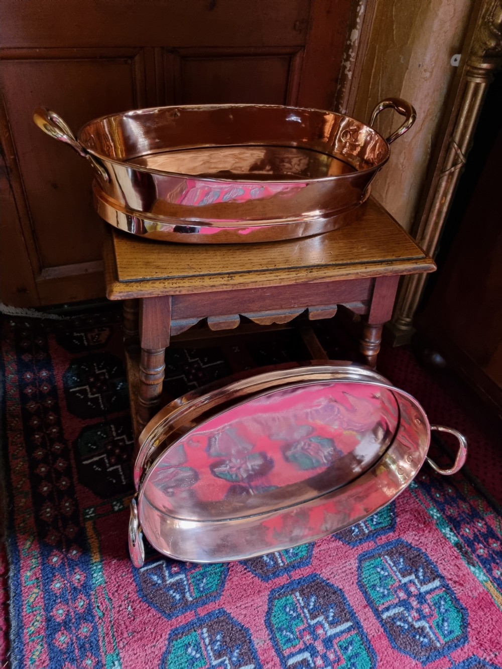 A PAIR OF LARGE 19THC COPPER OVAL COOKING PANS (FISH ETC) View IX