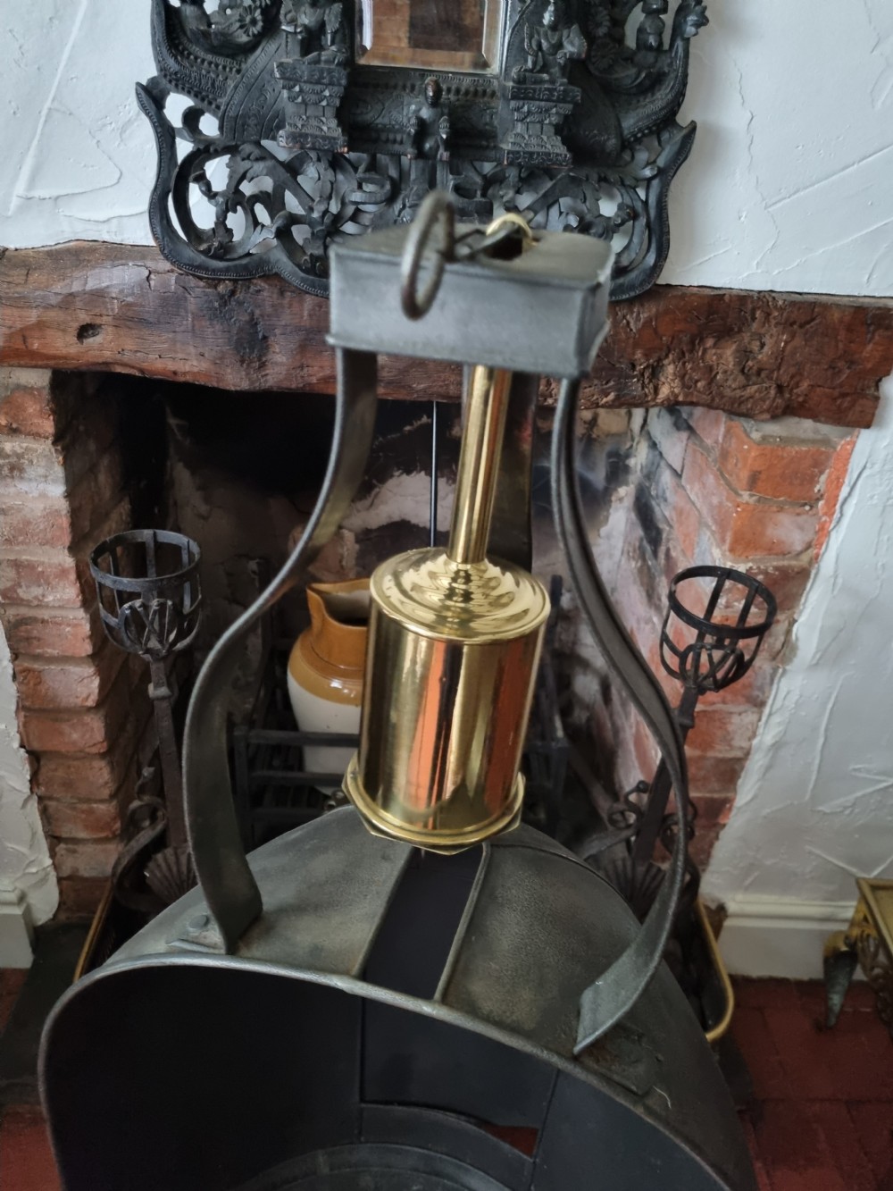 SUPERB RARE ANTIQUE BRASS COOKING SPIT AND CAGE  View V