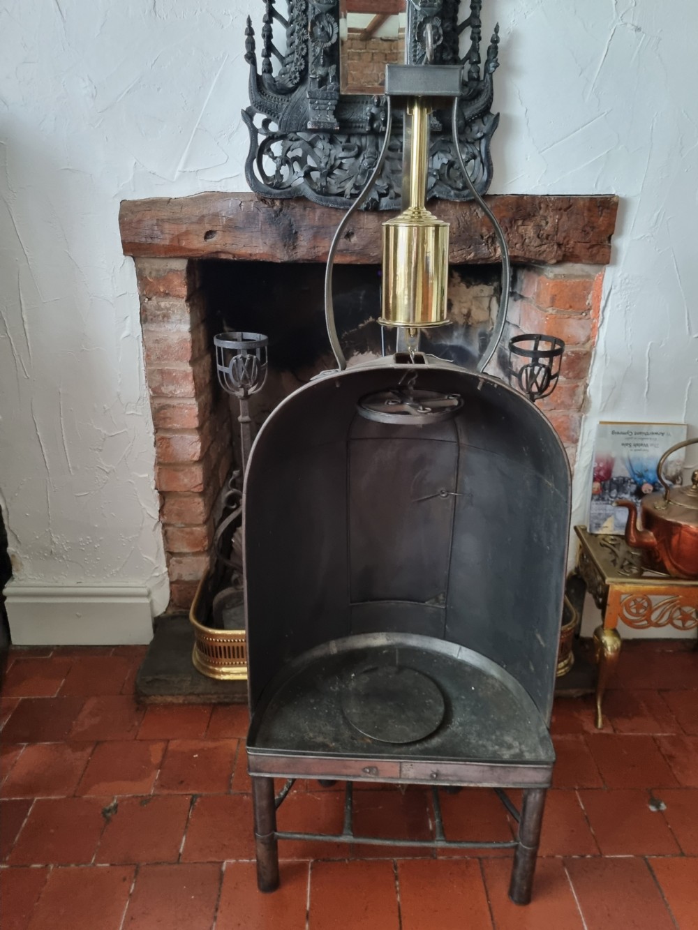 SUPERB RARE ANTIQUE BRASS COOKING SPIT AND CAGE 