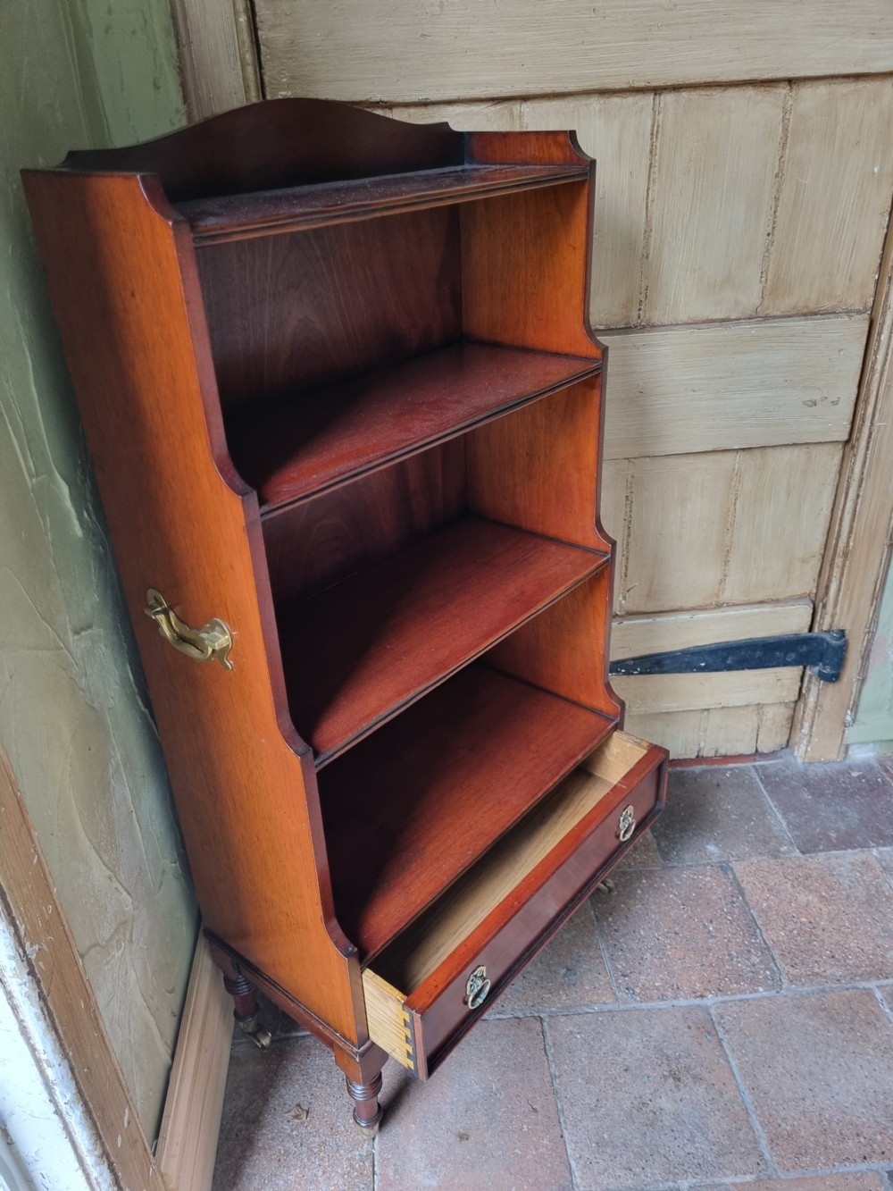 ANTIQUE MAHOGANY OPEN BOOKSHELVES WITH DRAWER View II