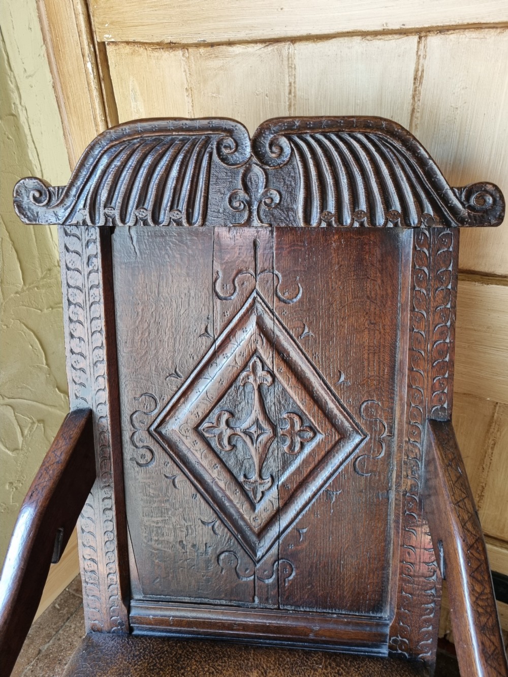 LARGE 17THC YORKSHIRE CARVED OAK  ROCKING ARMCHAIR C1680 View XII