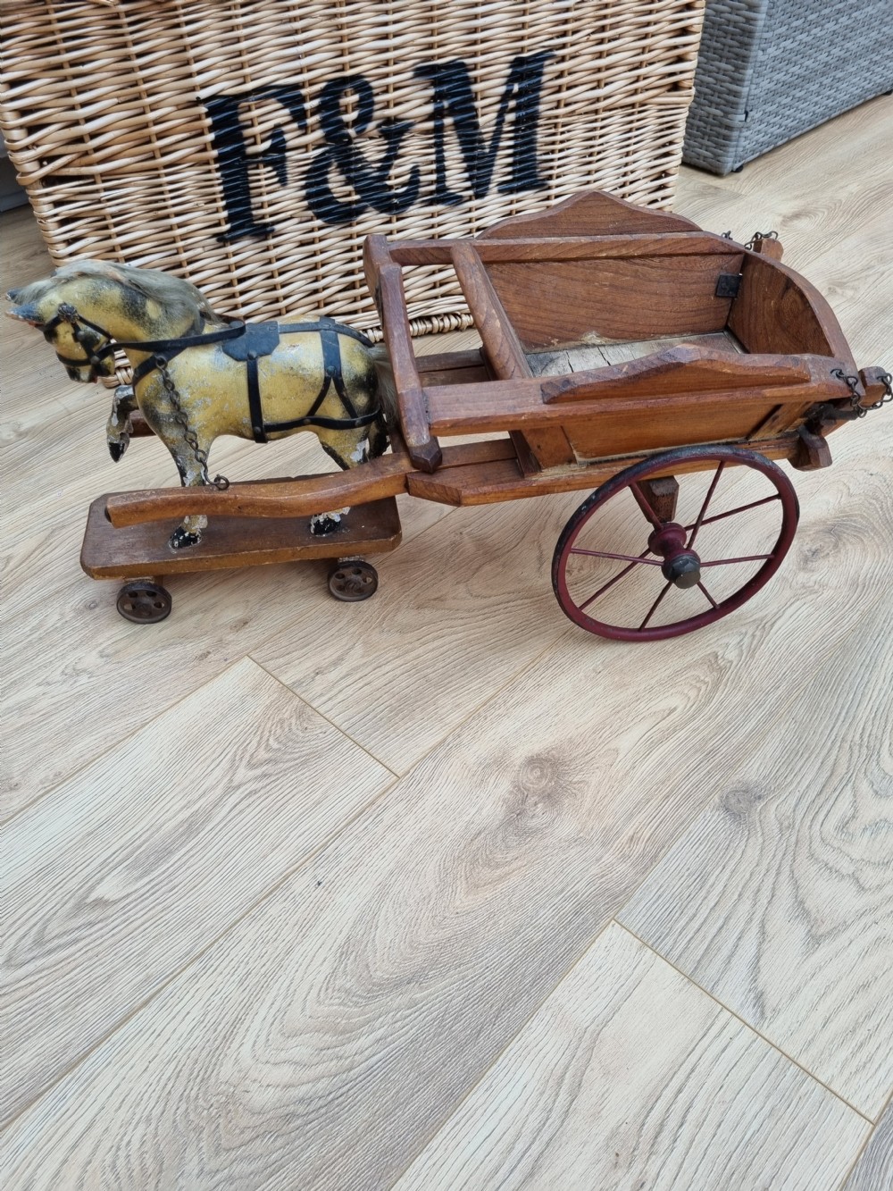 19THC LARGE TOY HORSE AND CART View III