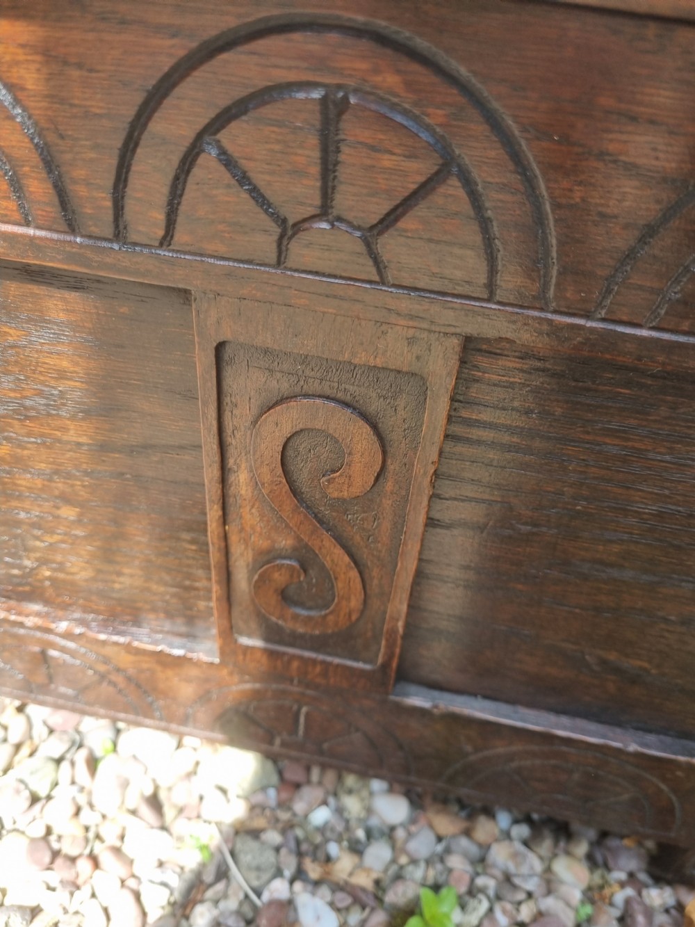 SMALL ANTIQUE DECORATED  OAK BOX  View IV