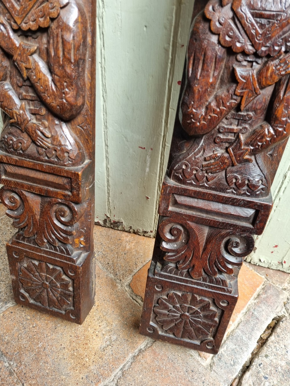 LARGE PAIR OF DATED OAK CARYATIDS 1624 View V
